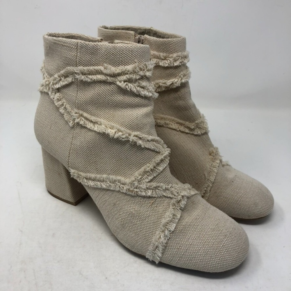 Seychelles Ankle Boots Beige Fabric Fringe Block Heel Zip Round Toe Womens 10 - Picture 3 of 16